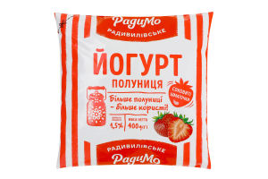 Йогурт питний РАДИМО полуниця, 1,5%, 400 г